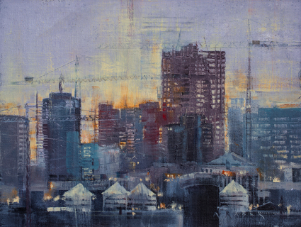 Skyline - FOA, wet,Urban oil painting by artist April Raber